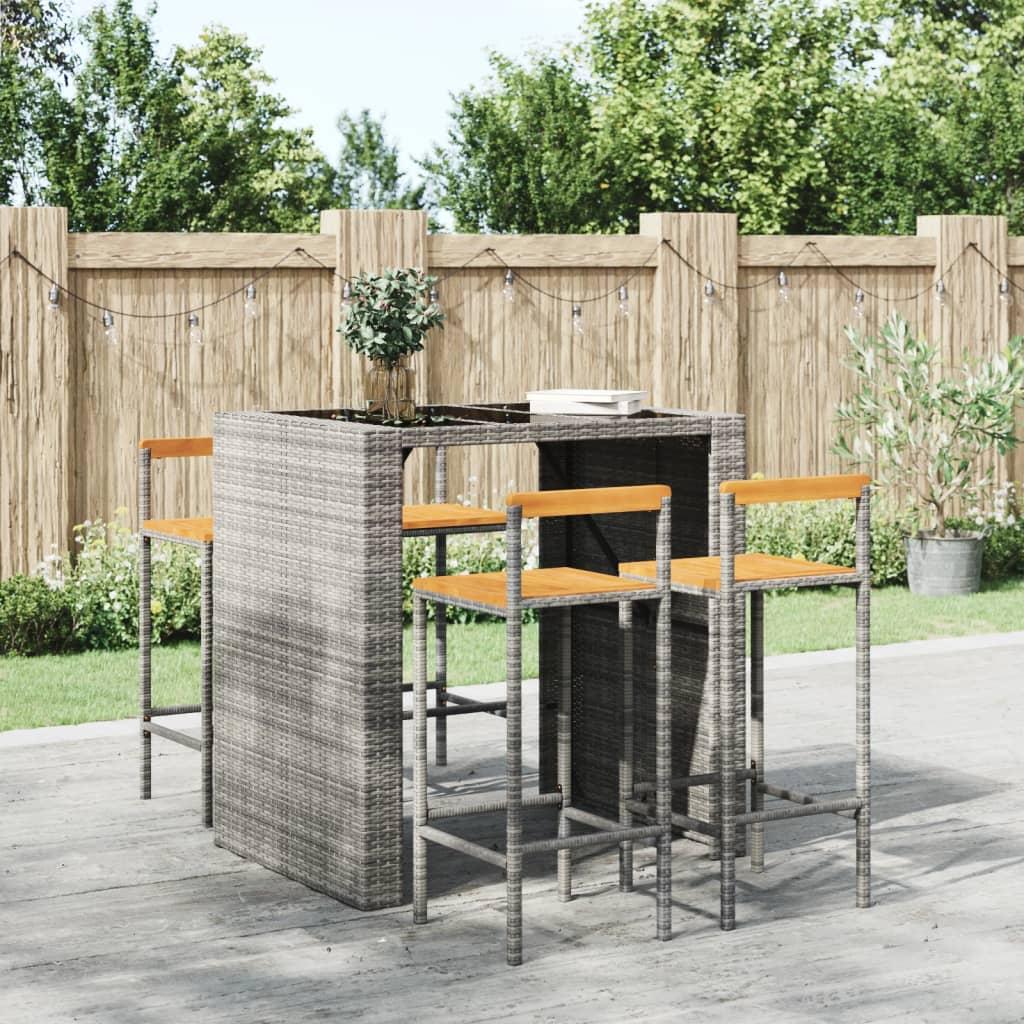 Barstole 4 stk. polyrattan og massivt akacietræ grå