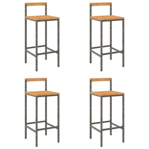 Barstole 4 stk. polyrattan og massivt akacietræ grå