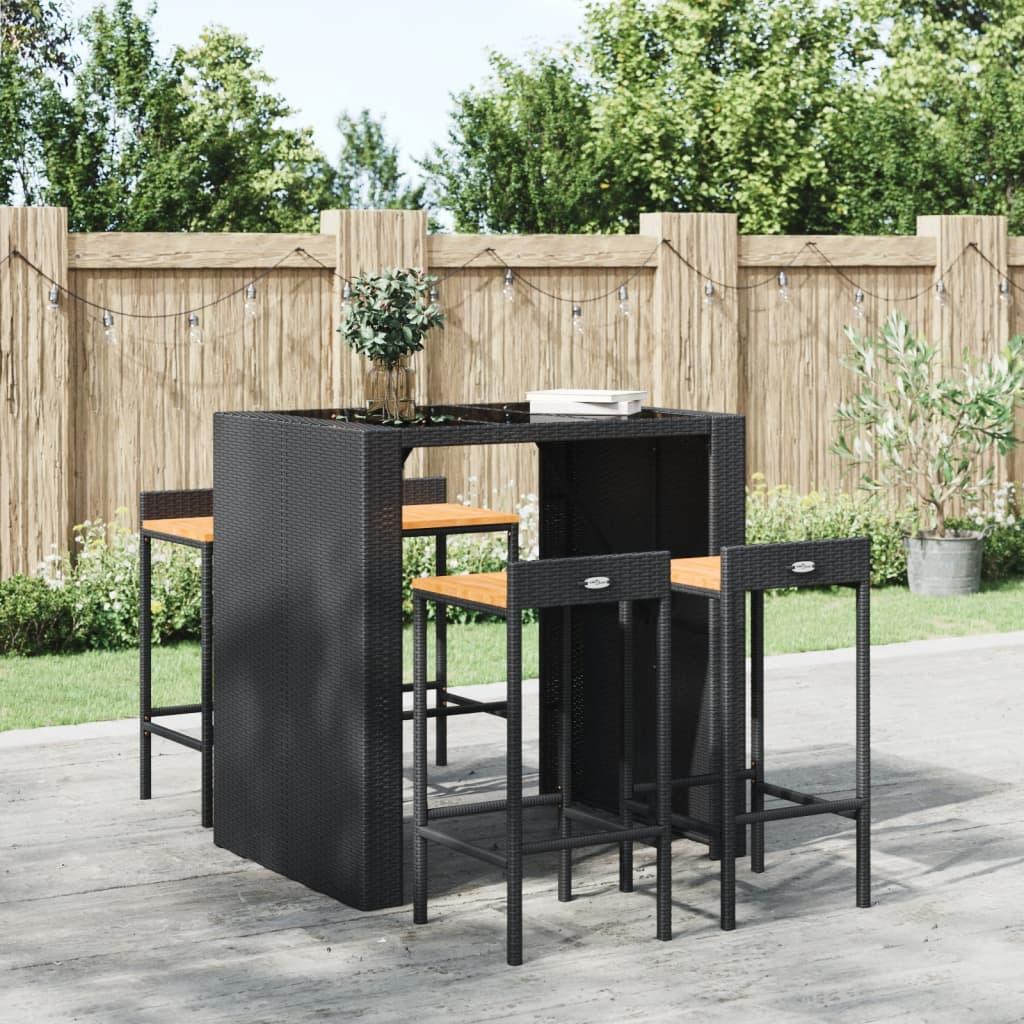 Barstole 4 stk. polyrattan og massivt akacietræ sort