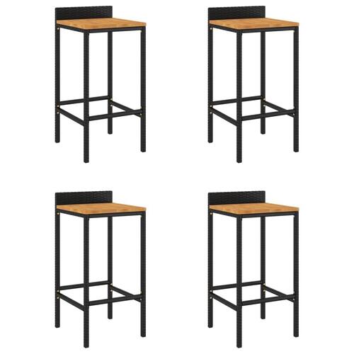 Barstole 4 stk. polyrattan og massivt akacietræ sort