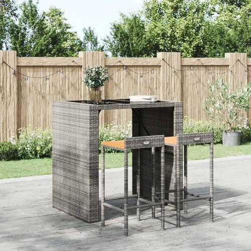 Barstole 2 stk. polyrattan og massivt akacietræ grå