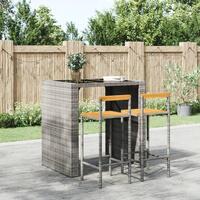 Barstole 2 stk. polyrattan og massivt akacietræ grå