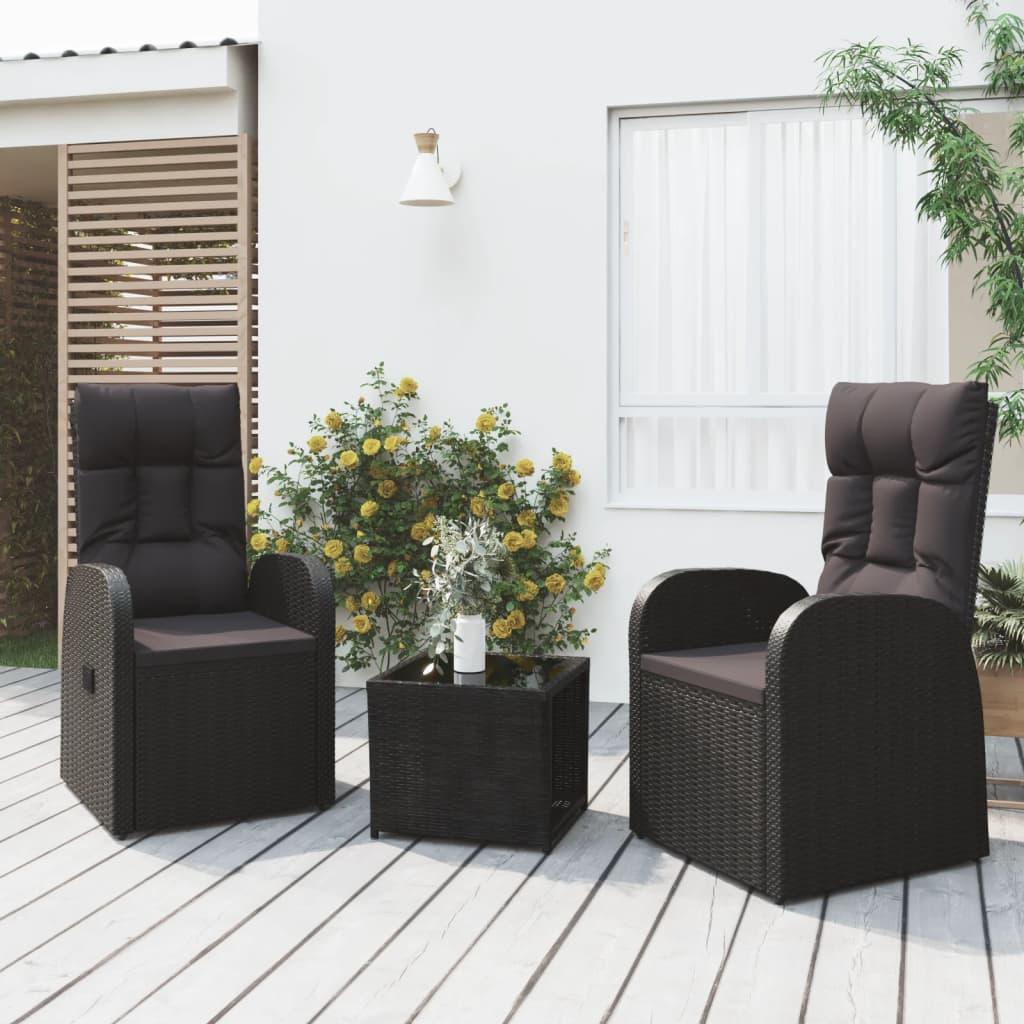 Loungesæt til haven 3 dele polyrattan og stål sort