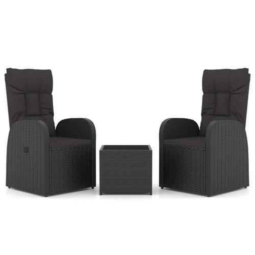 Loungesæt til haven 3 dele polyrattan og stål sort