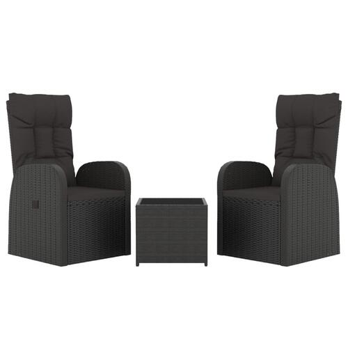 Loungesæt til haven 3 dele polyrattan og stål sort