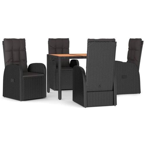 Spisebordssæt til haven 5 dele med hynder polyrattan sort