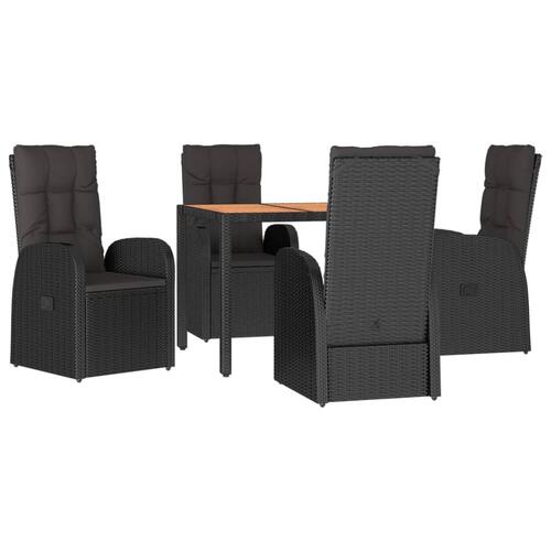 Spisebordssæt til haven 5 dele med hynder polyrattan sort