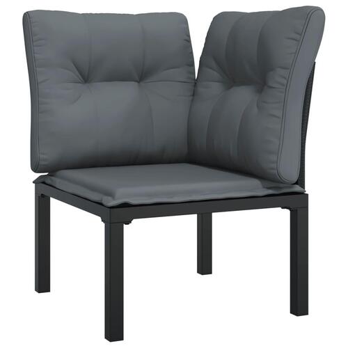 Hjørnemodul til havesofa med hynder polyrattan sort og grå