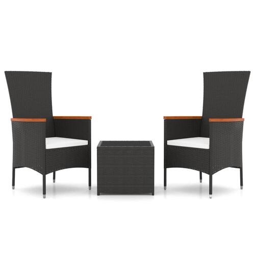 Loungesæt til haven 3 dele polyrattan og stål sort