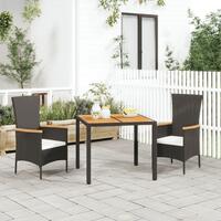 Spisebordssæt til haven 3 dele med hynder polyrattan sort