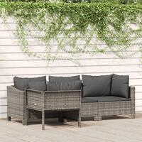 Loungesæt til haven 4 dele med hynder polyrattan grå