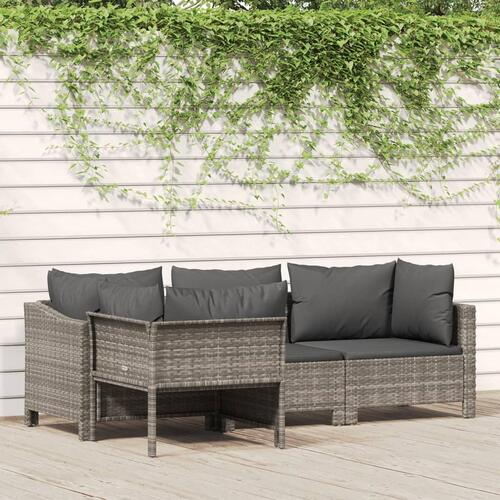 Loungesæt til haven 4 dele med hynder polyrattan grå