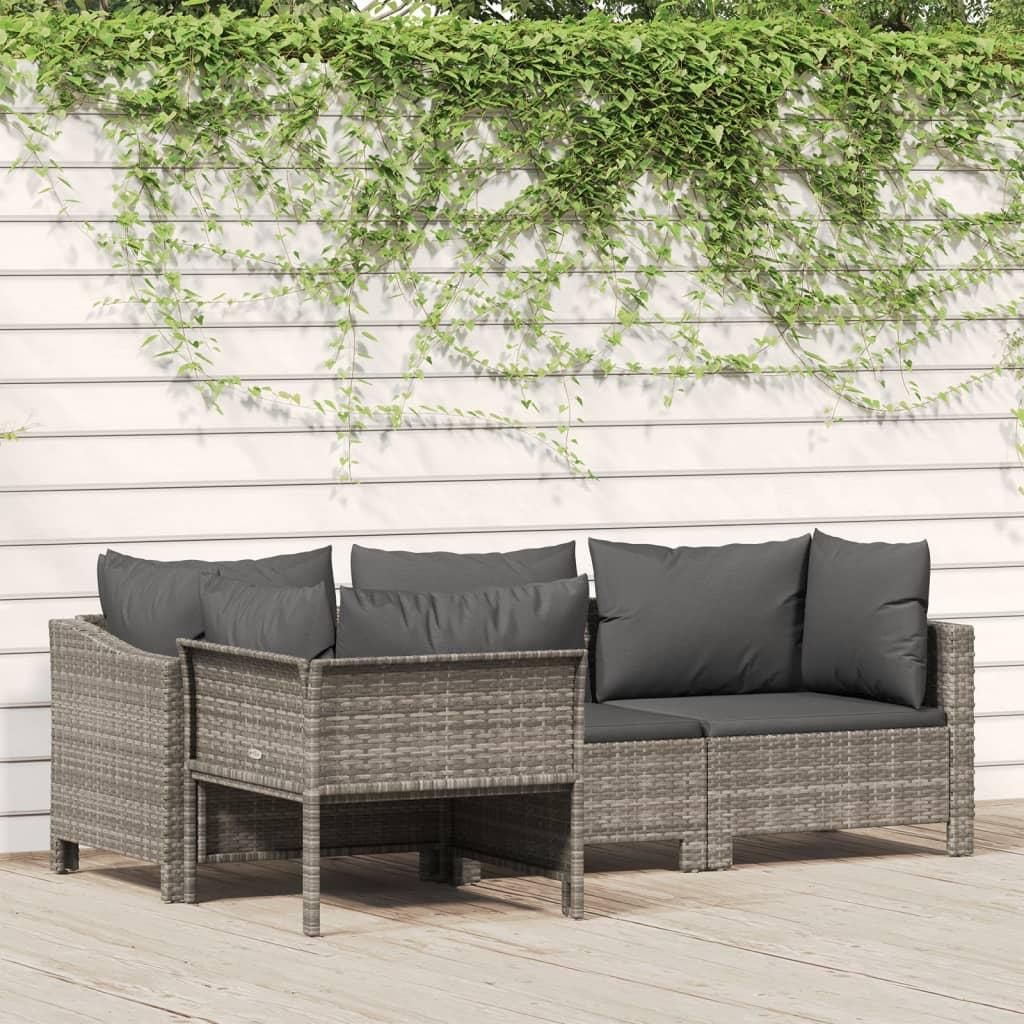 Loungesæt til haven 4 dele med hynder polyrattan grå