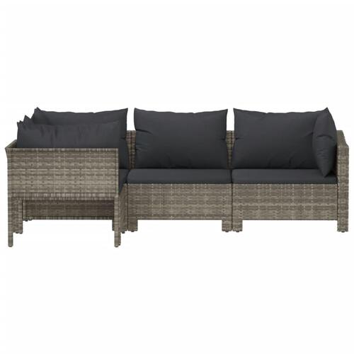 Loungesæt til haven 4 dele med hynder polyrattan grå