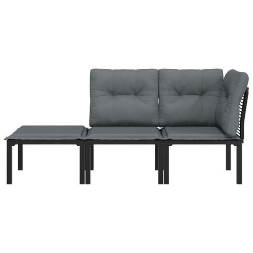 Loungesæt til haven 3 dele polyrattan sort og grå