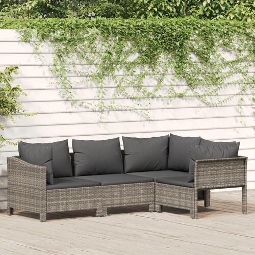 Loungesæt til haven 4 dele med hynder polyrattan grå