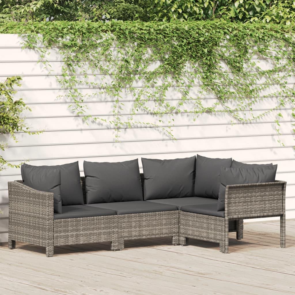 Loungesæt til haven 4 dele med hynder polyrattan grå