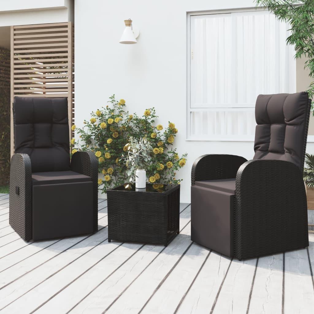 Loungesæt til haven 3 dele polyrattan og stål sort
