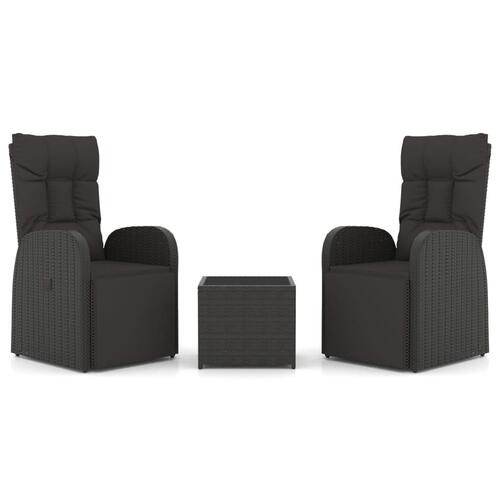 Loungesæt til haven 3 dele polyrattan og stål sort