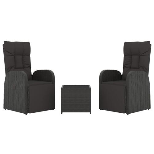 Loungesæt til haven 3 dele polyrattan og stål sort