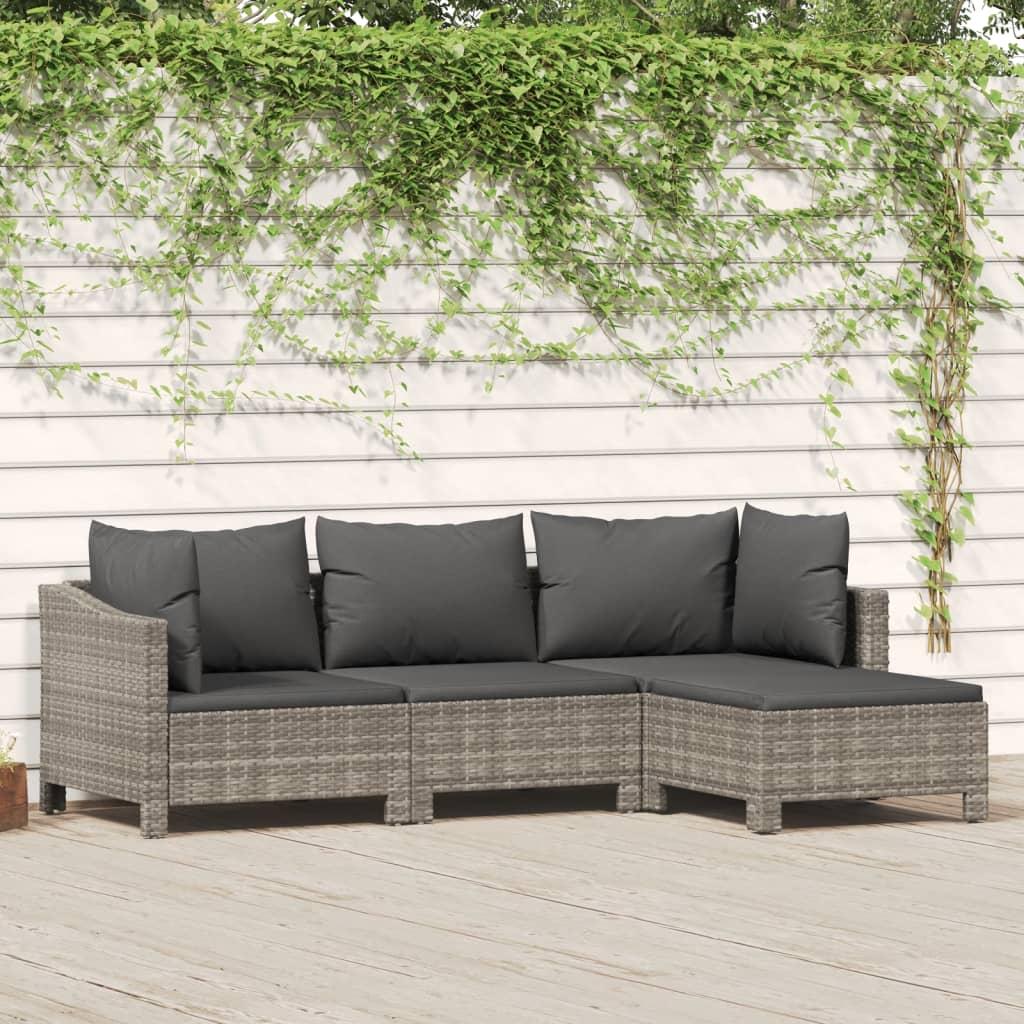 Loungesæt til haven 4 dele med hynder polyrattan grå