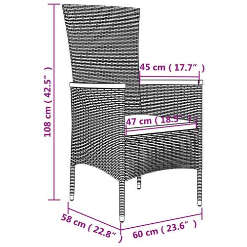 Spisebordssæt til haven 7 dele med hynder polyrattan grå