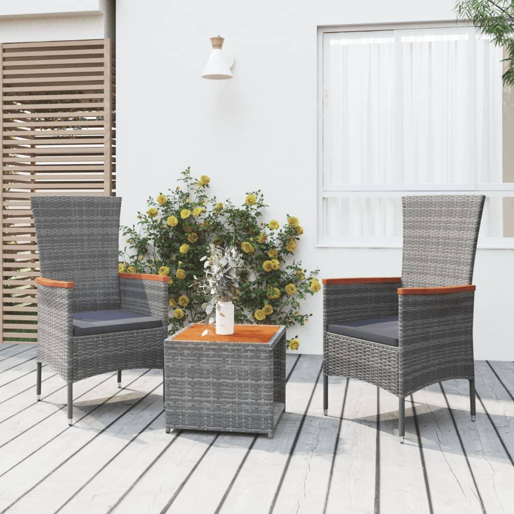 Loungesæt til haven 3 dele polyrattan og akacietræ grå