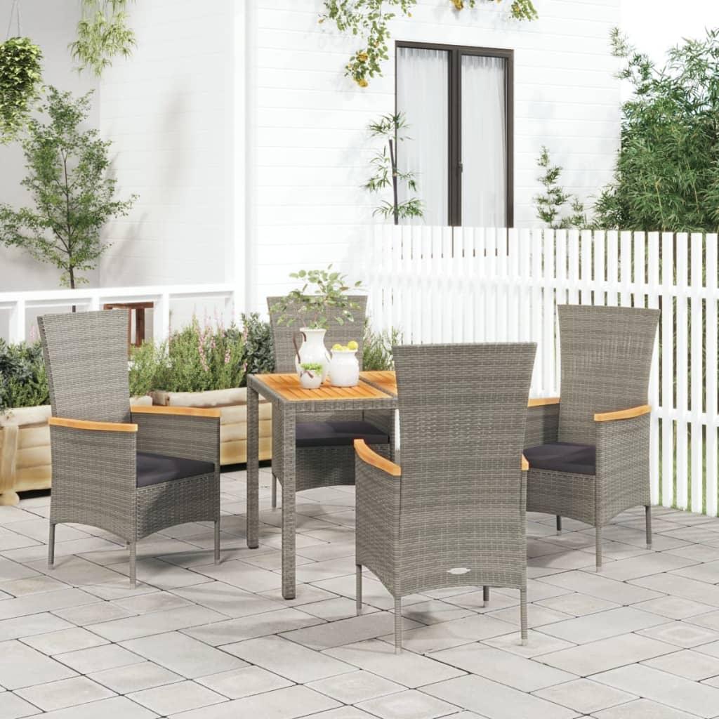 Spisebordssæt til haven 5 dele med hynder polyrattan grå