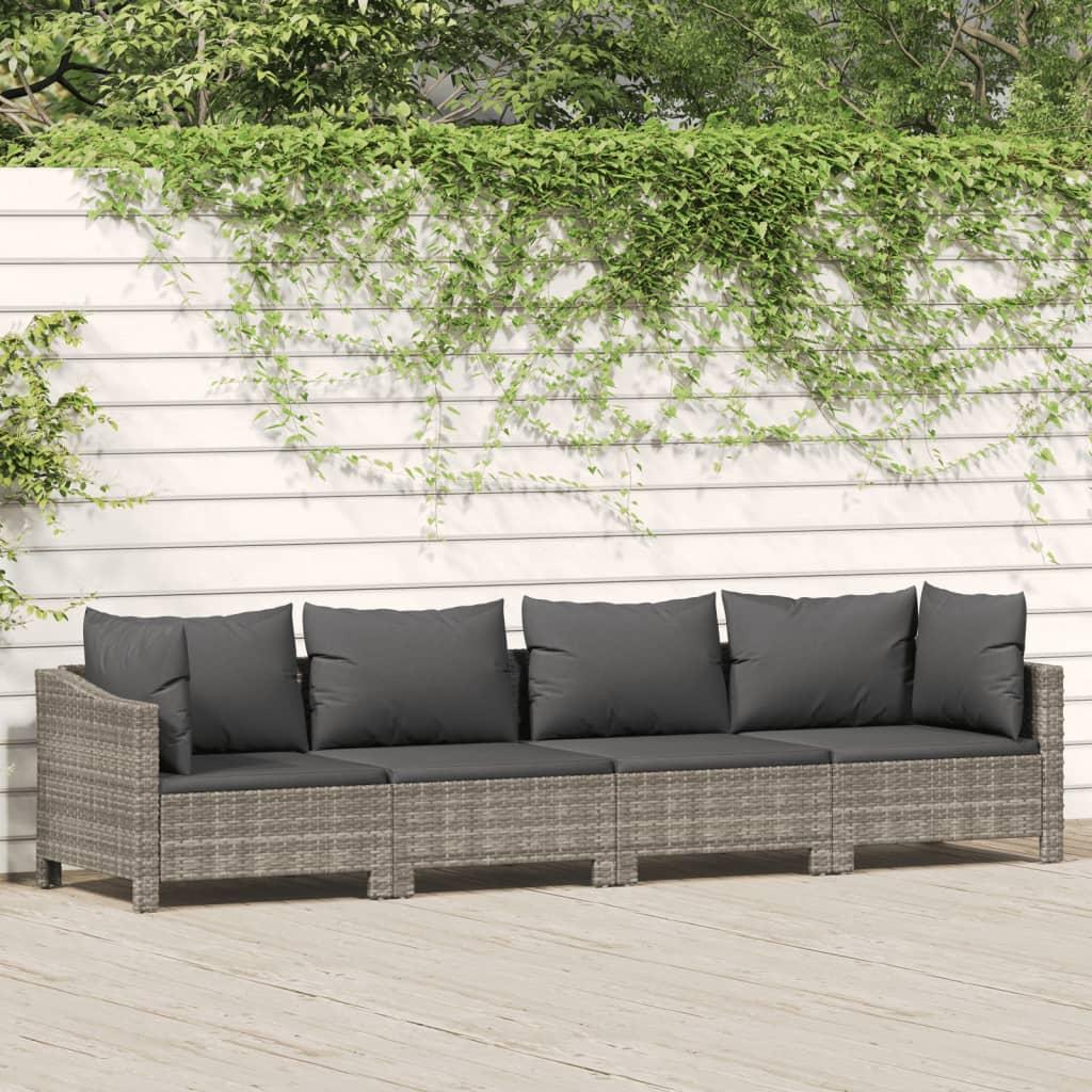 Loungesæt til haven 4 dele med hynder polyrattan grå