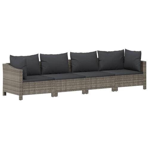 Loungesæt til haven 4 dele med hynder polyrattan grå