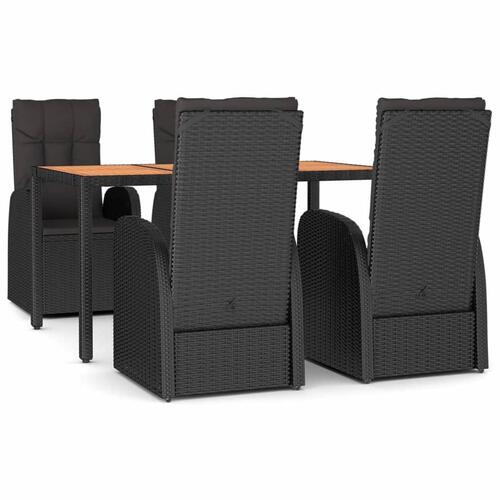 Spisebordssæt til haven 5 dele med hynder polyrattan sort