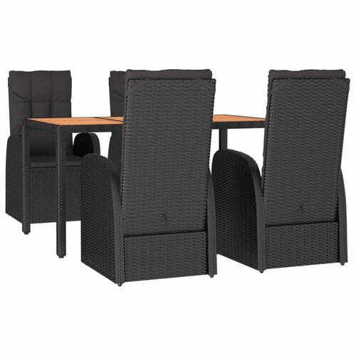 Spisebordssæt til haven 5 dele med hynder polyrattan sort