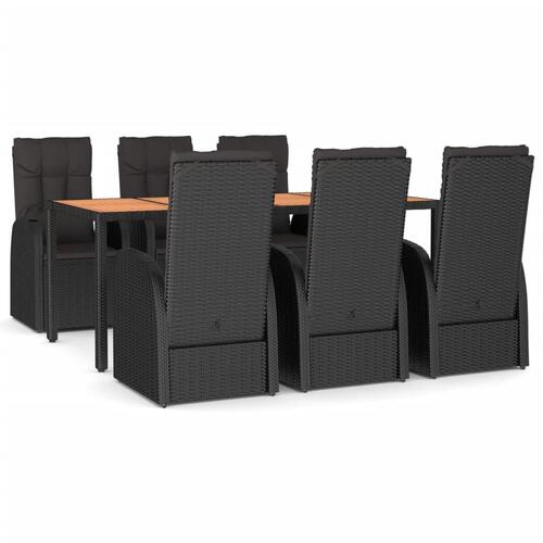 Spisebordssæt til haven 7 dele med hynder polyrattan sort