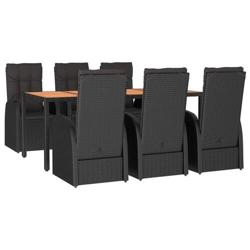 Spisebordssæt til haven 7 dele med hynder polyrattan sort