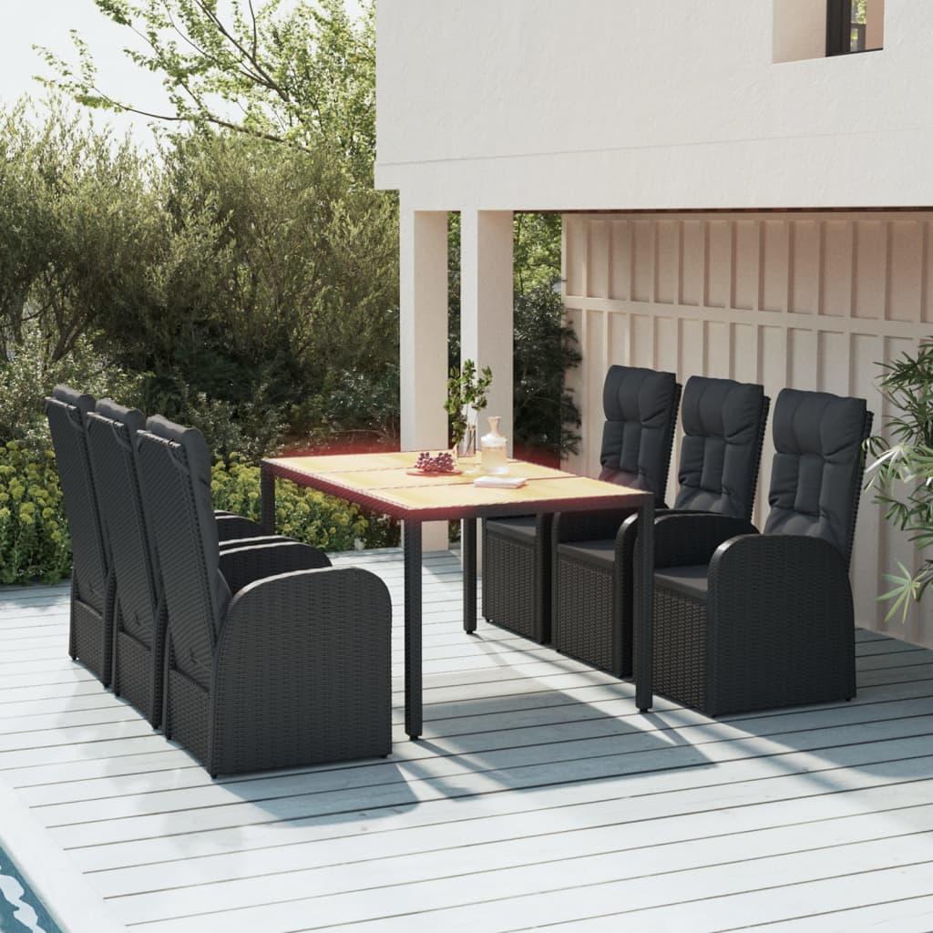Spisebordssæt til haven 7 dele med hynder polyrattan sort
