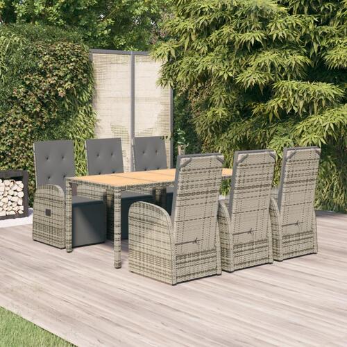 Spisebordssæt til haven 7 dele med hynder polyrattan grå