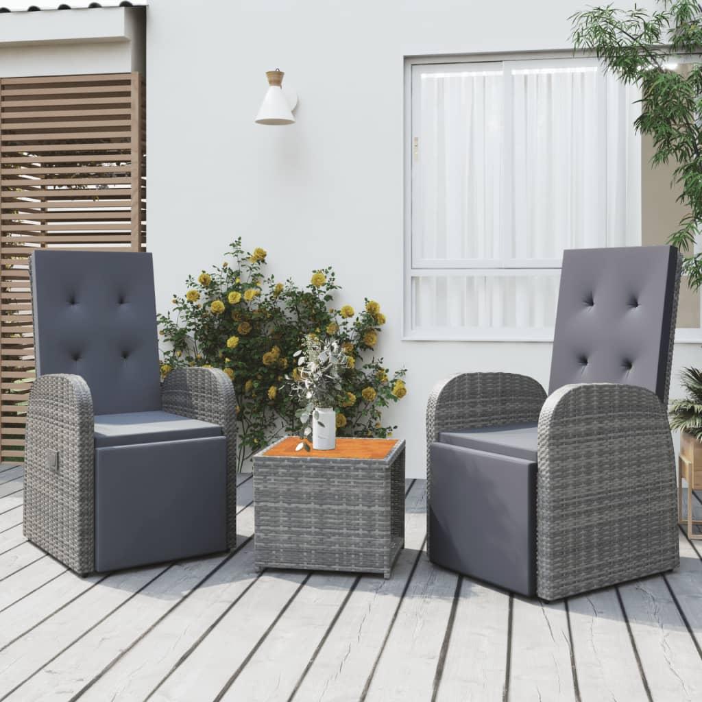 Loungesæt til haven 3 dele polyrattan og akacietræ grå billede