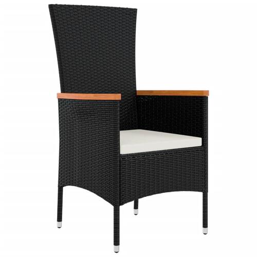 Spisebordssæt til haven 7 dele med hynder polyrattan sort