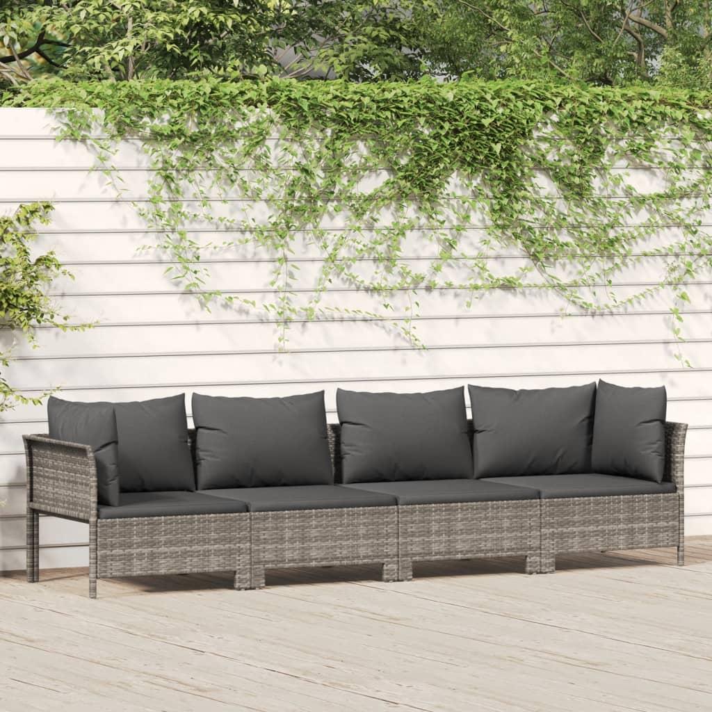 Loungesæt til haven 4 dele med hynder polyrattan grå