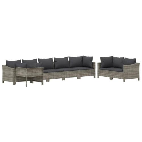 Loungesæt til haven 8 dele med hynder polyrattan grå