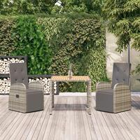 Spisebordssæt til haven 3 dele med hynder polyrattan grå