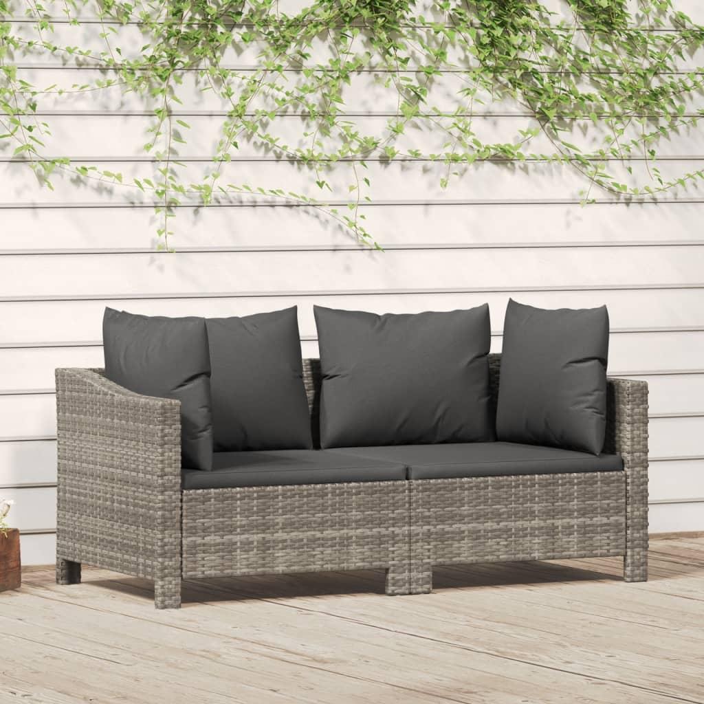 Loungesæt til haven 2 dele med hynder polyrattan grå