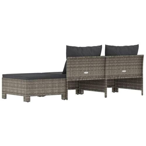 Loungesæt til haven 3 dele med hynder polyrattan grå