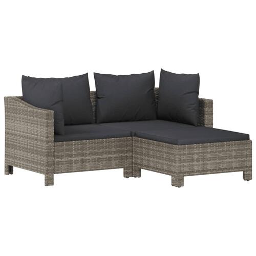 Loungesæt til haven 3 dele med hynder polyrattan grå