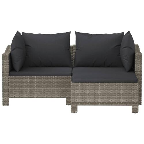 Loungesæt til haven 3 dele med hynder polyrattan grå