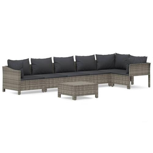 Loungesæt til haven 7 dele med hynder polyrattan grå