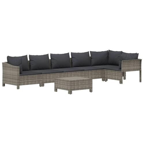 Loungesæt til haven 7 dele med hynder polyrattan grå