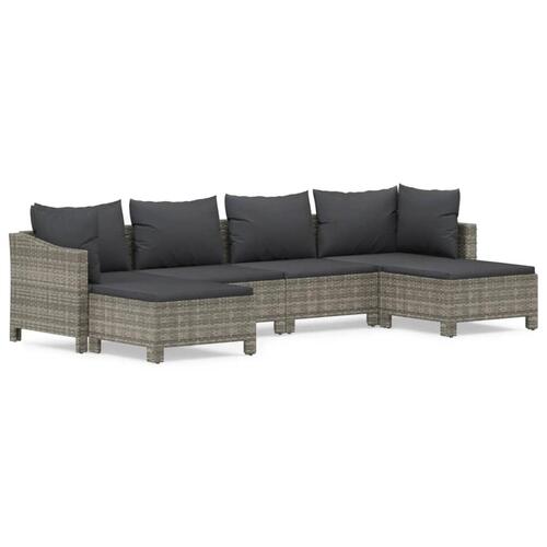 Loungesæt til haven 6 dele med hynder polyrattan grå
