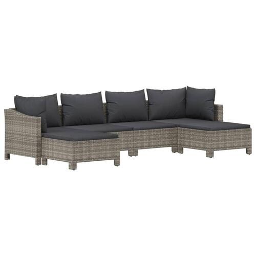 Loungesæt til haven 6 dele med hynder polyrattan grå