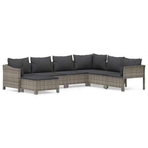 Loungesæt til haven 7 dele med hynder polyrattan grå